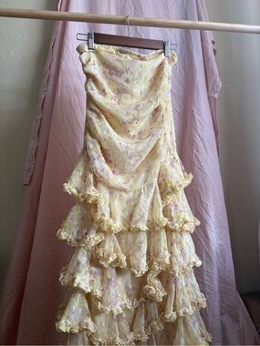 PrettyLittleThing Yellow and Pink Floral Tiered Maxi Skirt